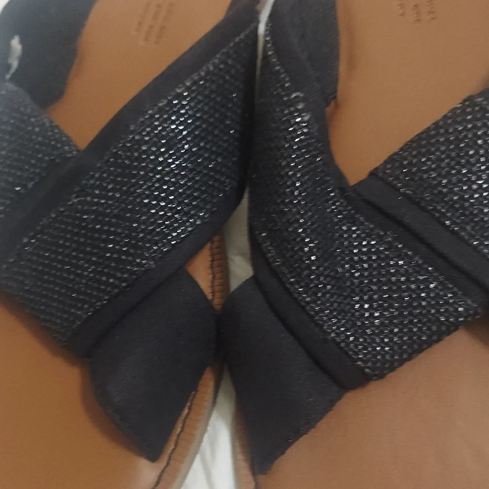 Toms Black & Brown Cross-Strap Slide Sandals Sz 7.5